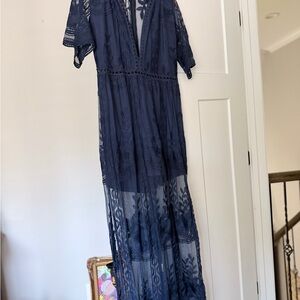 Women’s Navy short and long Lace Maxi Dress